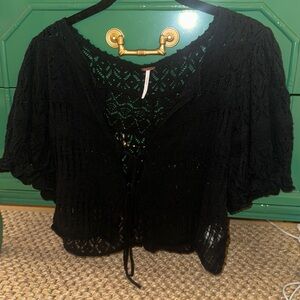 Free people sheer knit black top size S
